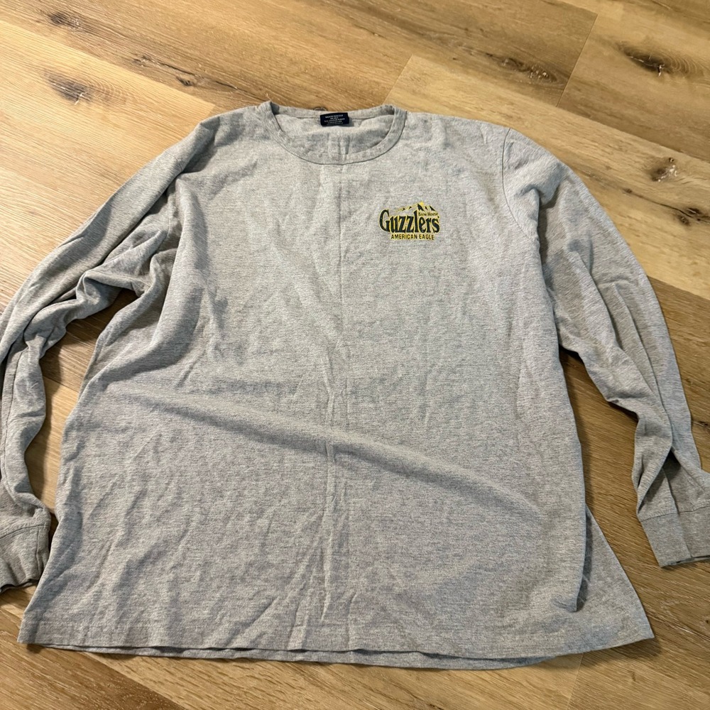 American Eagle Mens XL Long Sleeve Guzzlers Brew House Graphic Tee Heather Grey